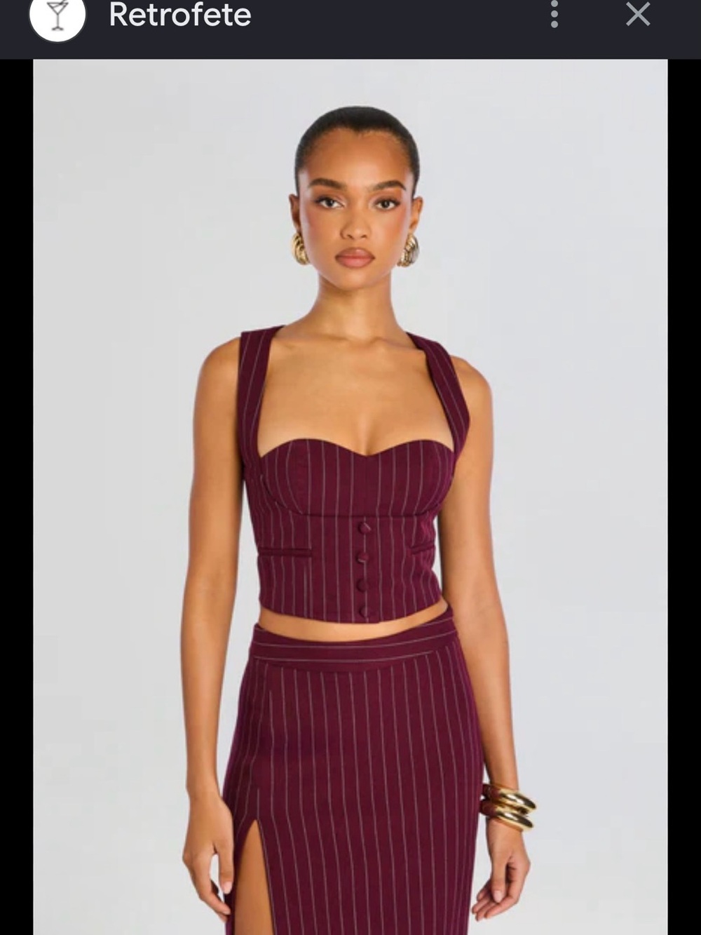 Retrofete Burgundy Pinstripe Corset Camisole